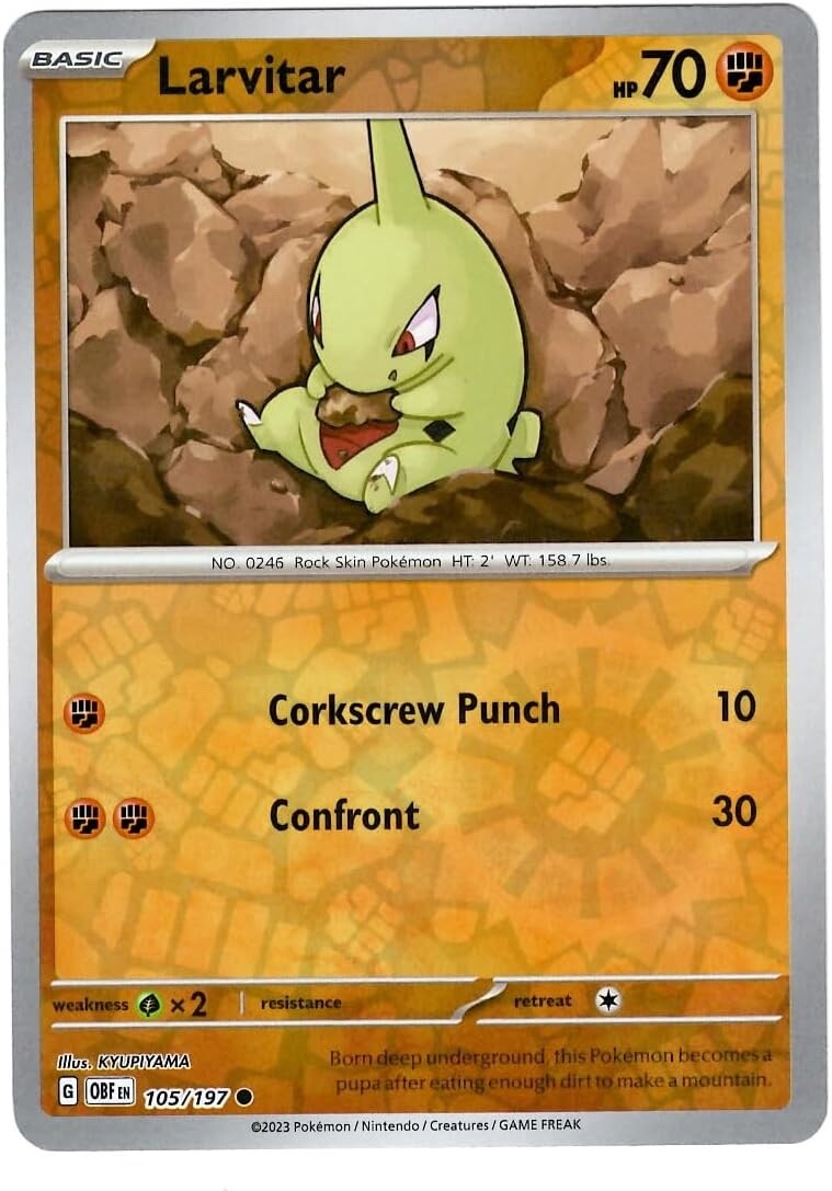 Pokemon - Larvitar 105/197  - Reverse Holo - Obsidian Flames - NM/M