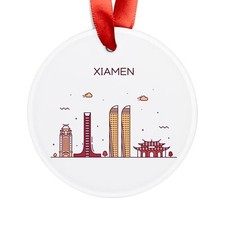 XIAMEN CHINA Skyline, Chinese Travel, Personalized Round Acrylic Ornament Gift