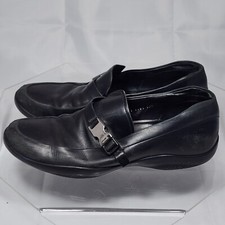 Prada Men UK10.5 US 11.5 Black Leather Spazzolato Rois Buckle Sport Loafers Worn