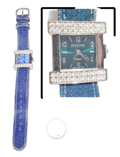 Joan Rivers Classics Denim Band Bangles Traditional Watch Set with Rhinestones Joan Rivers Classic Denim Sparkling Rhinestone Bangle Quartz  main image 4