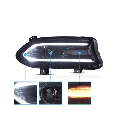 For 2015-2023 Dodge Charger Headlight Halogen LED DRL Projector Right Passenger - Picture 3 of 8
