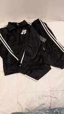 Boys Pro-Athlete Black With White Stripes 2 Piece Track Suit Full Zip Size 12