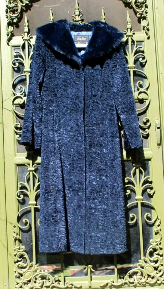 华丽蓝色天鹅绒和仿毛 Terry Lewis 经典豪华女式外套大号