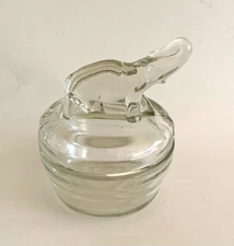 Jeanette Glass Powder Jar Elephant Lid Trunk Up Luck Vintage Trinket Dish As Is