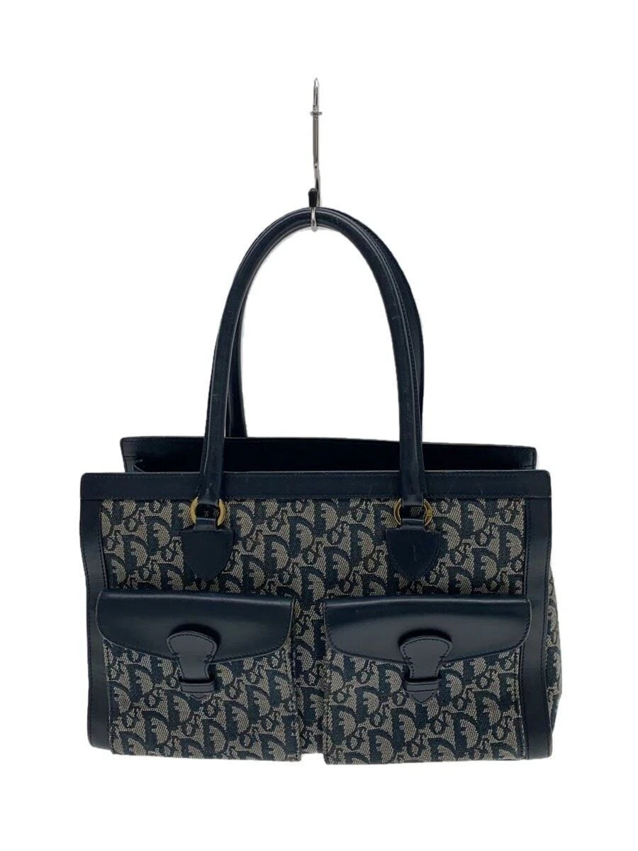 Sac à main Christian Dior Trotter double poche toile bleu marine motif complet occasion