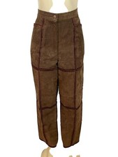 S.M.H. Vintage Brown Leather High-Waisted Loose-Fit Trousers Size 16