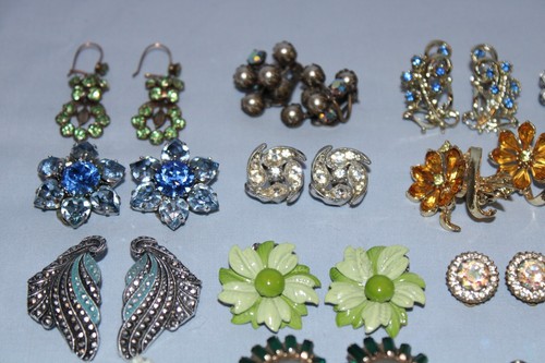 Lote De Pendientes Antiguos De Colección Preciosos Estrás Blanco Corocraft Bogoff BN + - Imagen 5 de 12