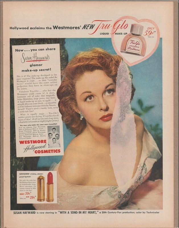 1952 TRU-GLO MAKEUP Susan Hayward Original Vintage Color Promo Ad