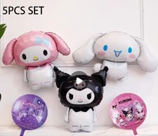 Hello Kitty Birthday Balloon Set 3 GIANT Cinnamoroll Kuromi Melody and 2 Small