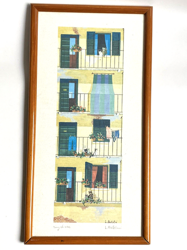 VINTAGE Italian RINGHIERA BALCONY By L. BARTOLINI Signed Framed Print