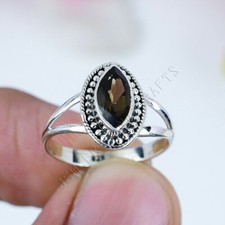 Natural Marquise Smoky Quartz 925 Sterling Silver Designer Gift Ring Jewelry
