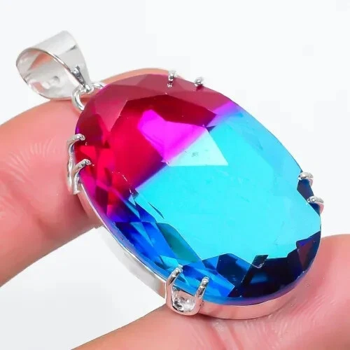 VETEMENTS Ciondolo pietra preziosa tormalina bicolore argento sterling 925 ciondolo gioiello 1 97"