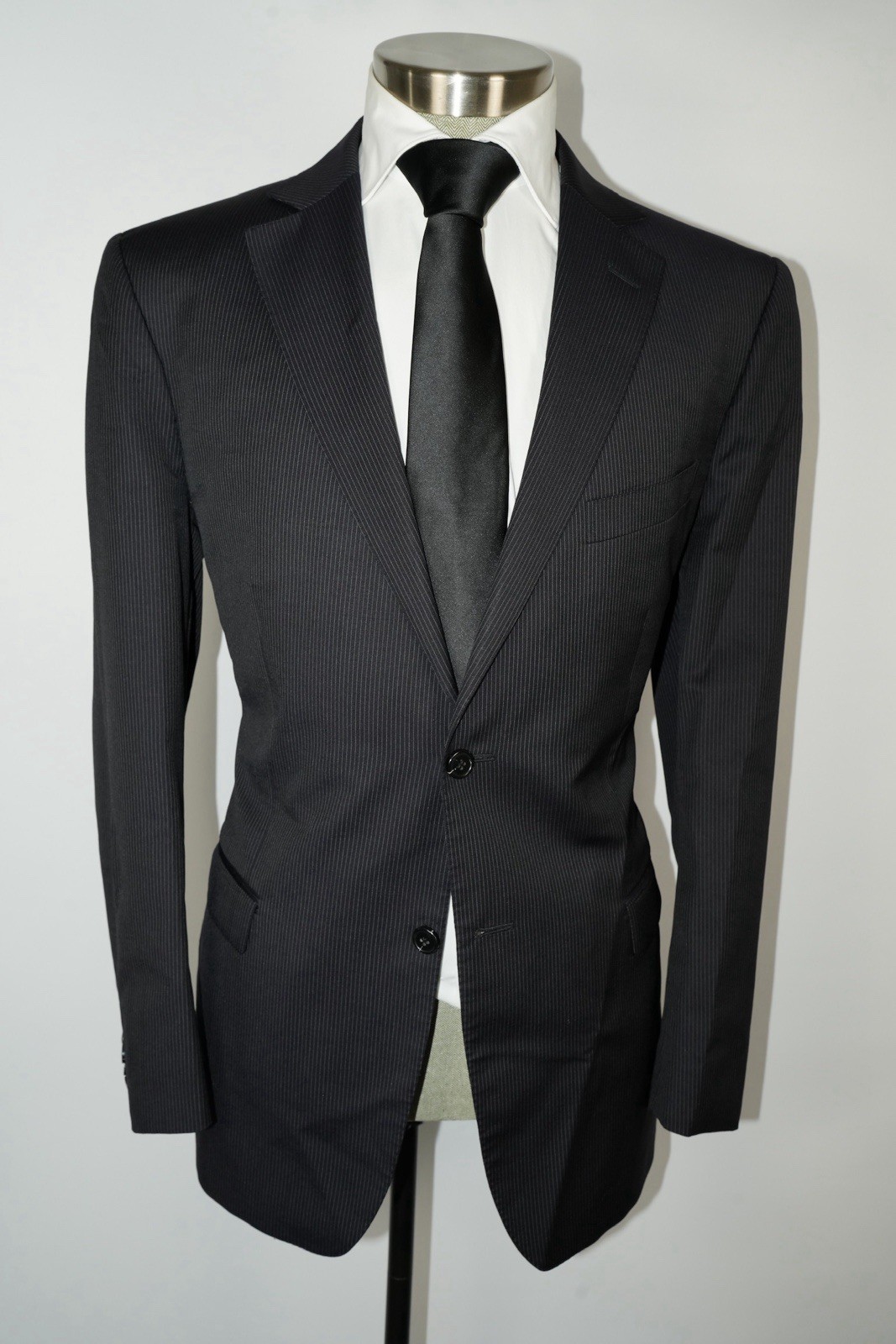 Ermenegildo Zegna Blazer Mens 44R Black Pinstripe Wool Suit Jacket Made In Italy