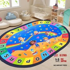 Large Oval Kids Rug 6'X9',ABC Alphabet Educational Classroom Carpet Play