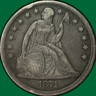 1871 Seated Liberty Dollar Very Fine VF Coin, Light Cleaning, Rim Bumps #36590