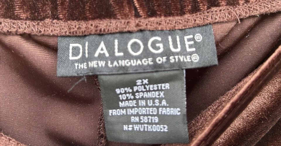 DIALOGUE Falda Terciopelo Marrón Talla 2X Pull On Elástica Línea A Excelente Estado Foto 3 de 3