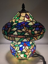 Vtg Double Lighted Tiffany Style Stained Glass Iris Floral Lamp Art Nouveau MCM