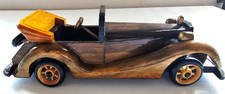 Vintage Style Decor Hand-Crafted Wooden Roadster Car Model Figure Wheels Turn