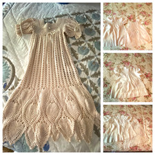 VTG LOT OF 5 ANTIQUE WHITE  PINK COTTON W/ SLIPS  CROCHET DRESS SZ 6-9 MONTHS