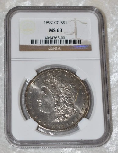 1892 CC MORGAN 90% SILVER ONE $1 DOLLAR NGC MS 63 MS63 CARSON CITY MINT US COIN