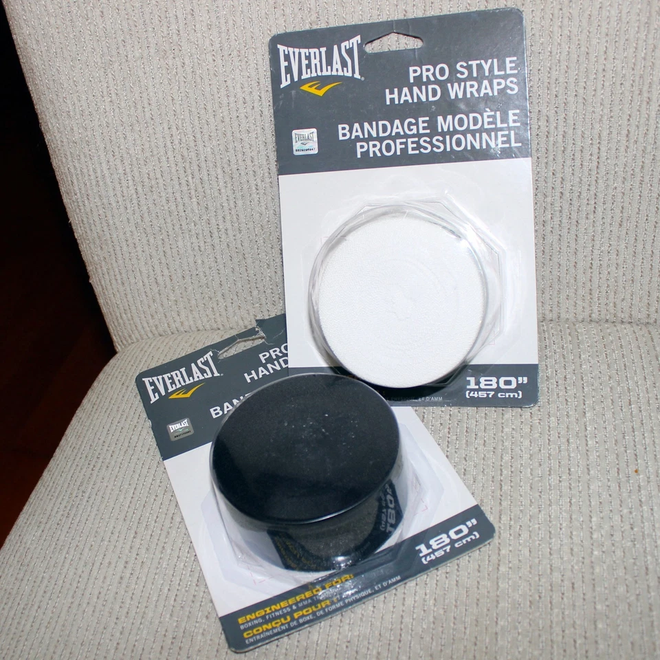 2 x Everlast 180" Pro Style Hand Wraps Training Boxing Equipment Black+White MMA - Image 3 of 4