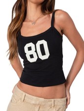 NUFIWI Women Number Print Tank Top Spaghetti Strap Small, 80s Black