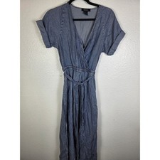 Karen Kane Womens Blue Lyocell Faux Wrap Maxi Dress Short Sleeve Belted XS