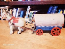 NICE VINTAGE  WIND UP CELLULOID & TIN PRAIRIE SCHOONER made in OCCUPIED JAPAN