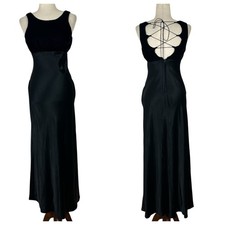 Vintage All That Jazz Prom Dress 4 Black Maxi Velvet Satin 90s Y2K Minimalist