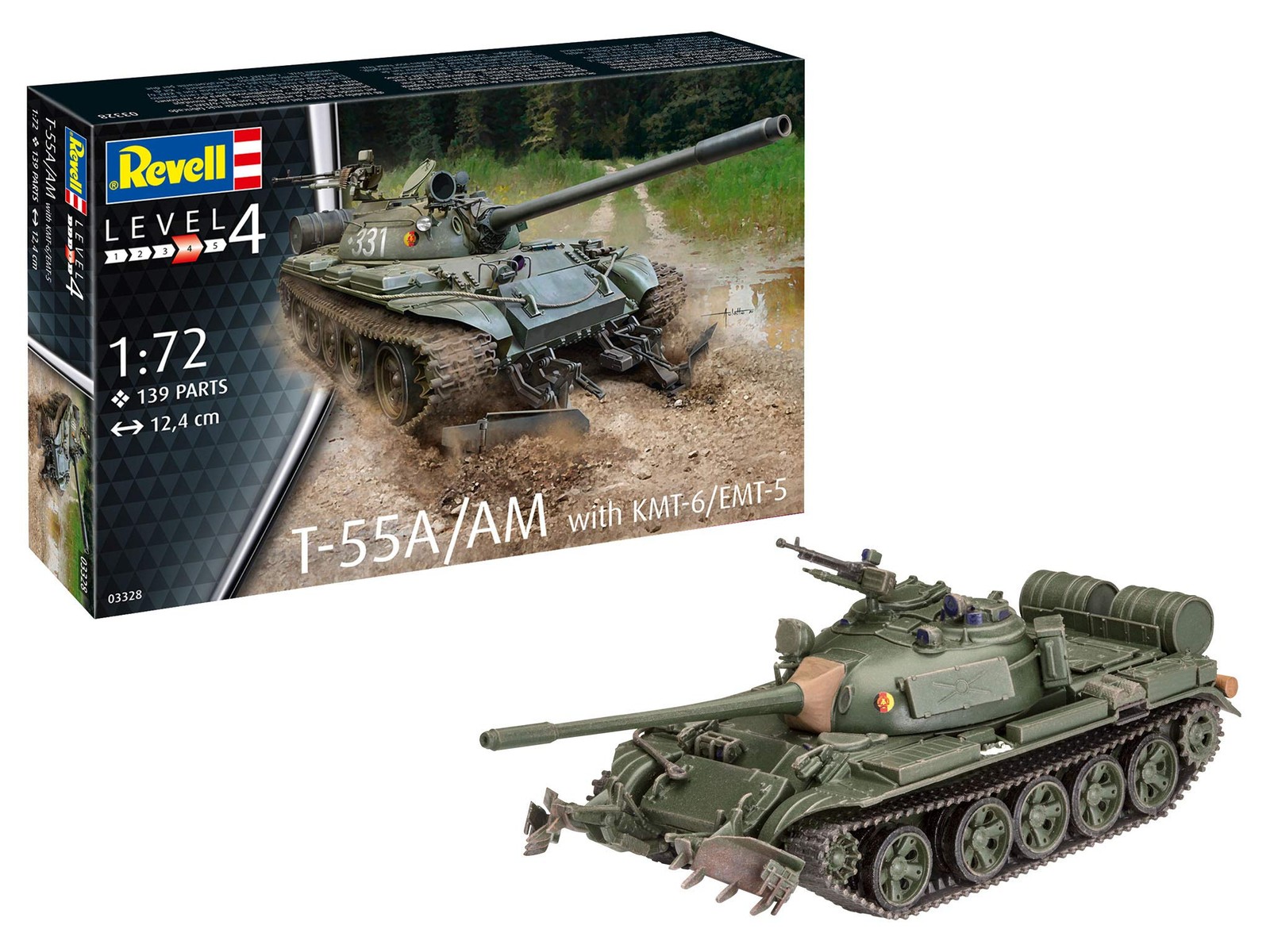 Revell 03328 T-55A/AM with KMT-6/EMT-5 1:72 Scale Unbuilt/Unpainted Plastic Mode