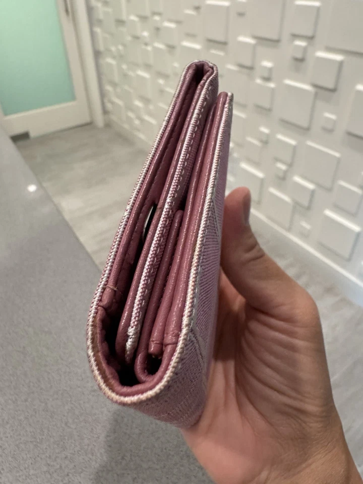 Authentic CHANEL Travel Line CC Logo Pink Canvas Wallet with Serial Card - Image 4 of 4