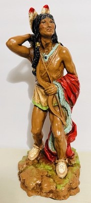 VINTAGE NATIVE AMERICAN INDIAN WARRIOR WOOD/RESIN STATUE 14 3/8''