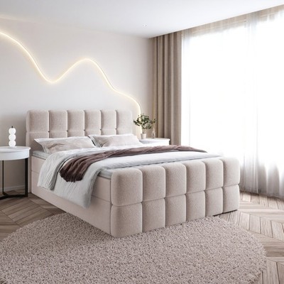 Boxspringbett SALA Doppelbett mit Bonell Matratze, Bettkästen, Boucle Stoff