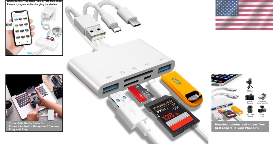 5-in-1 Memory Card Reader & USB OTG Adapter - Fast Data Transfer for iPhone/iPad - Image 2 of 4