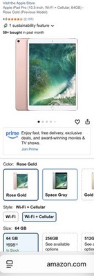 Apple iPad Pro (10.5-inch) A1701 64 GB, Wi-Fi + 4G, 10.5 in - Rose