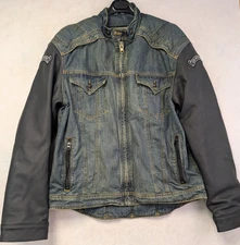 Icon Motorsports Strongarm Blue Jean Denim/Leather Sleeves Jacket Men's Size XL