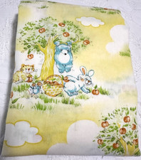 Vintage Fitted Crib Sheet Yellow and Flannel Receiving Blanket with Animals