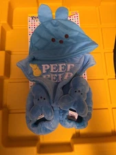 PEEPS Baby Bunny Rabbit BLUE Set w/ Baby Hat, Bib, Booties