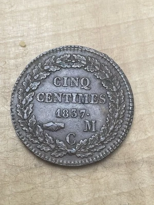 Ancienne monnaie 5 centimes 1837 Monaco Honoré V - Photo 1/2
