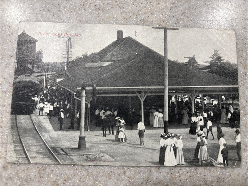 Postcard Rome City, IN. Train Depot. Posted 1907.