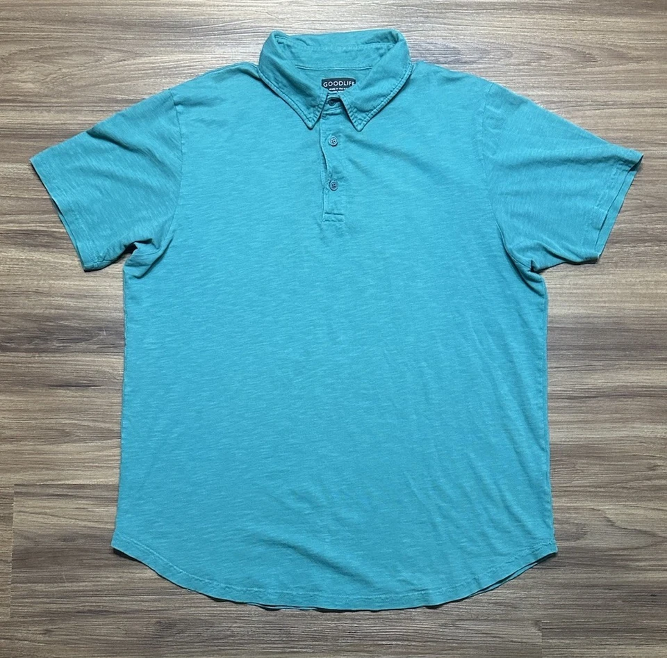 Camisa Polo Goodlife Manga Corta Algodón Festoneado Verde Hecha en EE. UU. Talla XL Foto 2 de 4