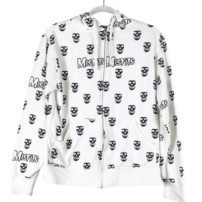 Misfits Y2K Cinder Block White Full Zip Hoodie Skulls All Over XS