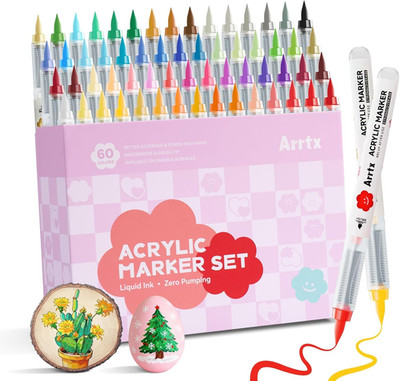 60 Colors Direct Liquid  Acrylic Marker, Brush Tip Coloring Drawing Cartoon Anim