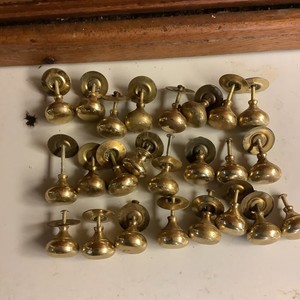 VINTAGE SOLID BRASS ROUND DOOR DRAWER PULLS KNOBS WITH SCREWS & flange