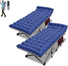 2Packs Folding Camping Cots Portable Traveling Military Bed w/Mattress&Carry Bag