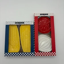 Ceramic Food Dishes, Corn Tomato Onion, Summer BBQ Party Decor Plates NEW