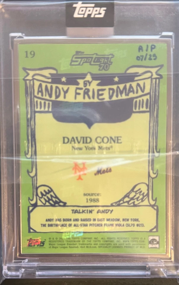 2021 David Cone #19 NY Mets 7/25 Artist ProofToppsX Spotlight70 (Andy Friedman) - Image 2 of 2