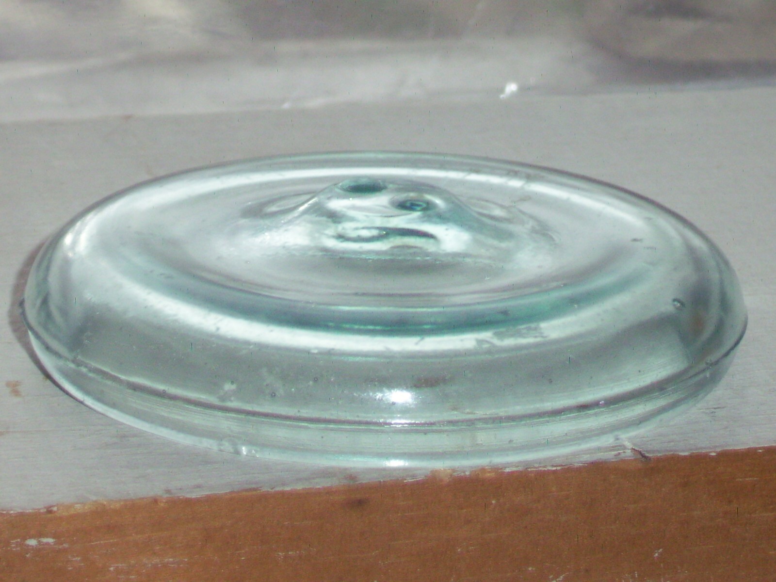 Blue Odd shaped, standard size ?  Glass bail top canning Jar lid 