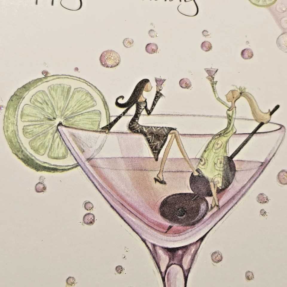 Leanin Tree Birthday Greeting Card Pink Green Glitter Drinking Funny Humor - Image 4 of 4