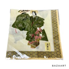 Asian Japanese Geisha Girl w/Fans Printed Scarf Wedding Hanky NEW 16.5" Square